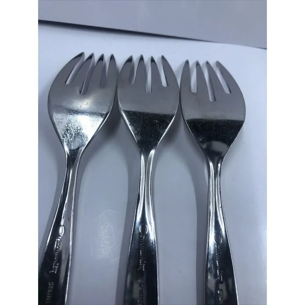 3 pcs Oneida Community Venetia Salad Fork Stainless Steel Burnished Handle. Read
